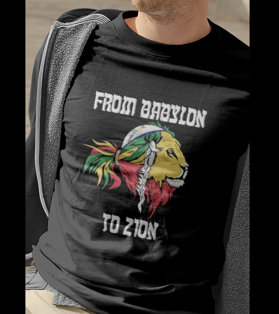 From Babylon To Zion Lion With Rasta Colors T-Shirt