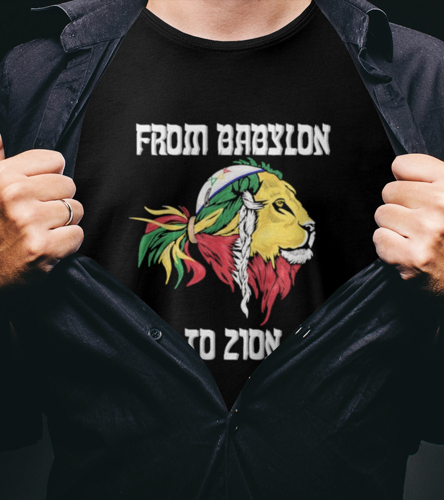 From Babylon To Zion Lion With Rasta Colors T-Shirt