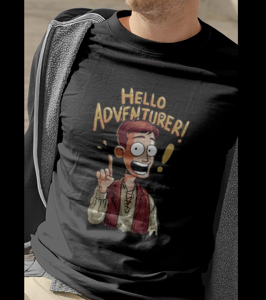 Hello Adventurer Enthusiastic Cartoon Character With Exclamation Point T-Shirt
