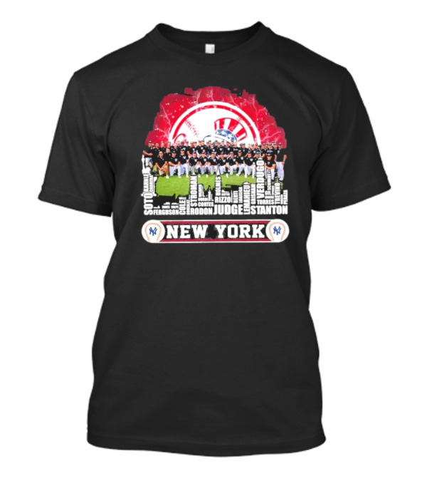 New York Yankees 2024 Baseball Squad Player Names City Skyline T-Shirt