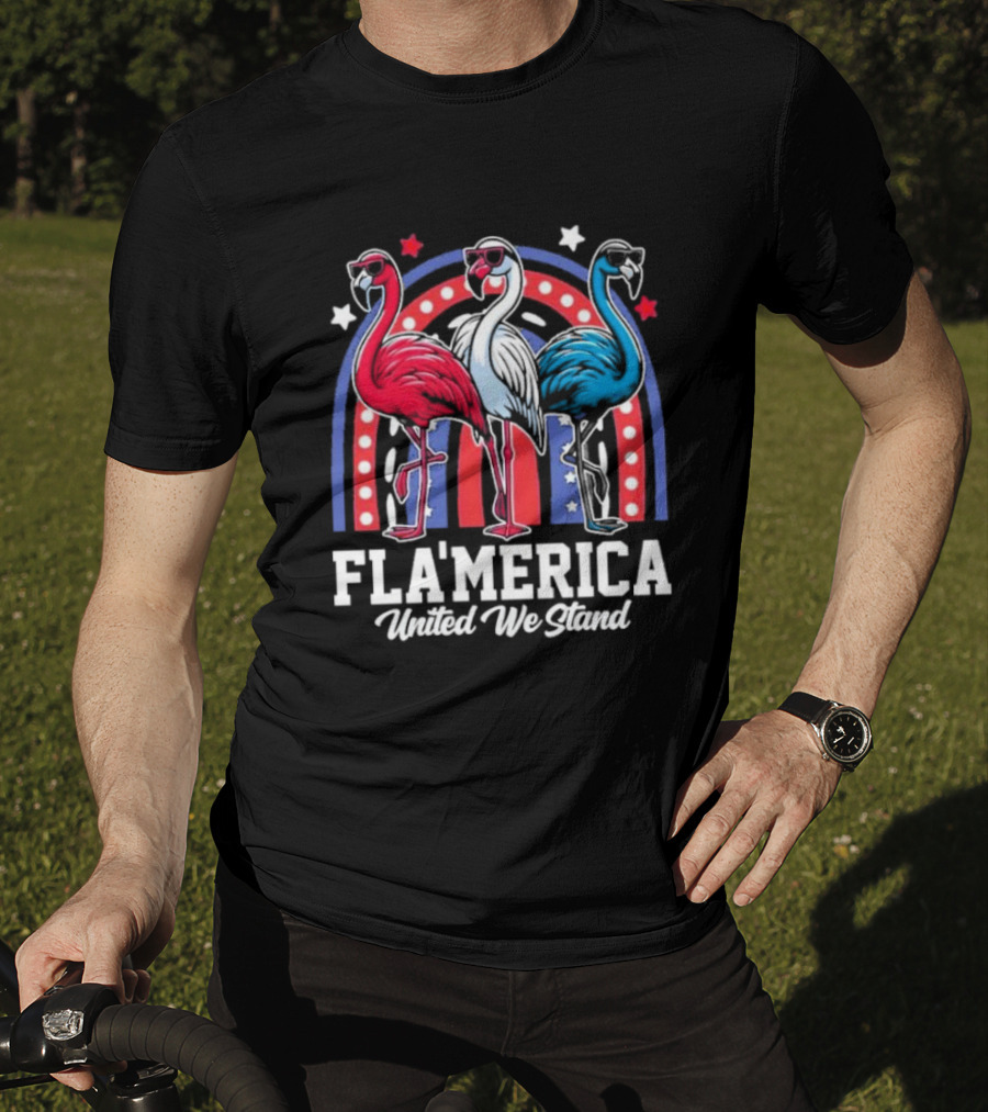 Flamingos Fla’merica Patriotic Red White Blue United We Stand T-Shirt