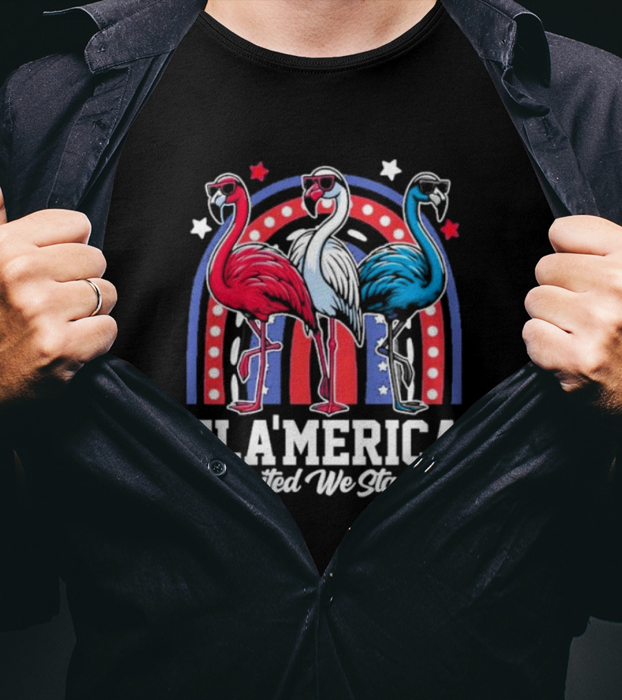 Flamingos Fla’merica Patriotic Red White Blue United We Stand T-Shirt