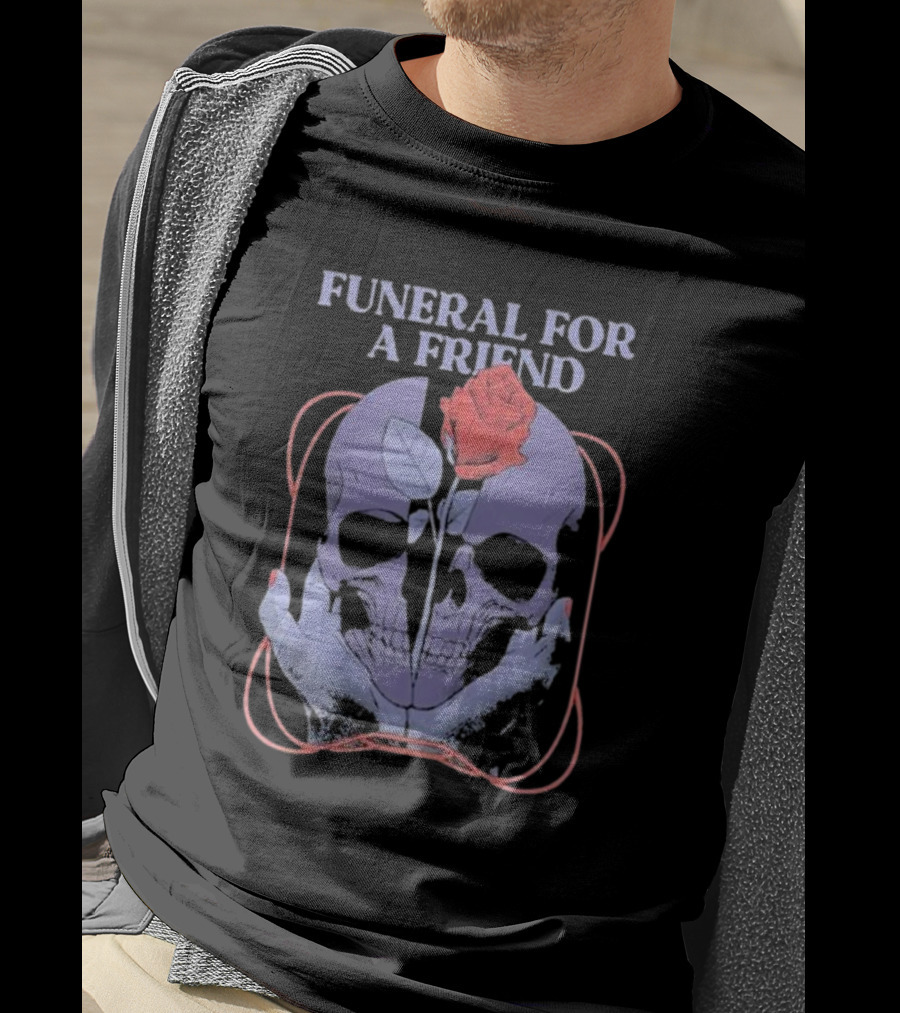 Funeral For A Friend Skull Rose Double Hand Holding Symbolism T-Shirt