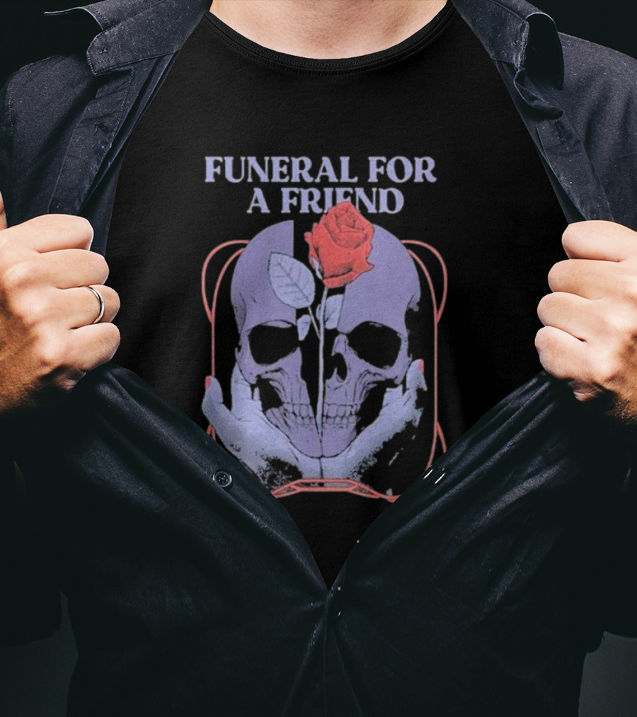Funeral For A Friend Skull Rose Double Hand Holding Symbolism T-Shirt