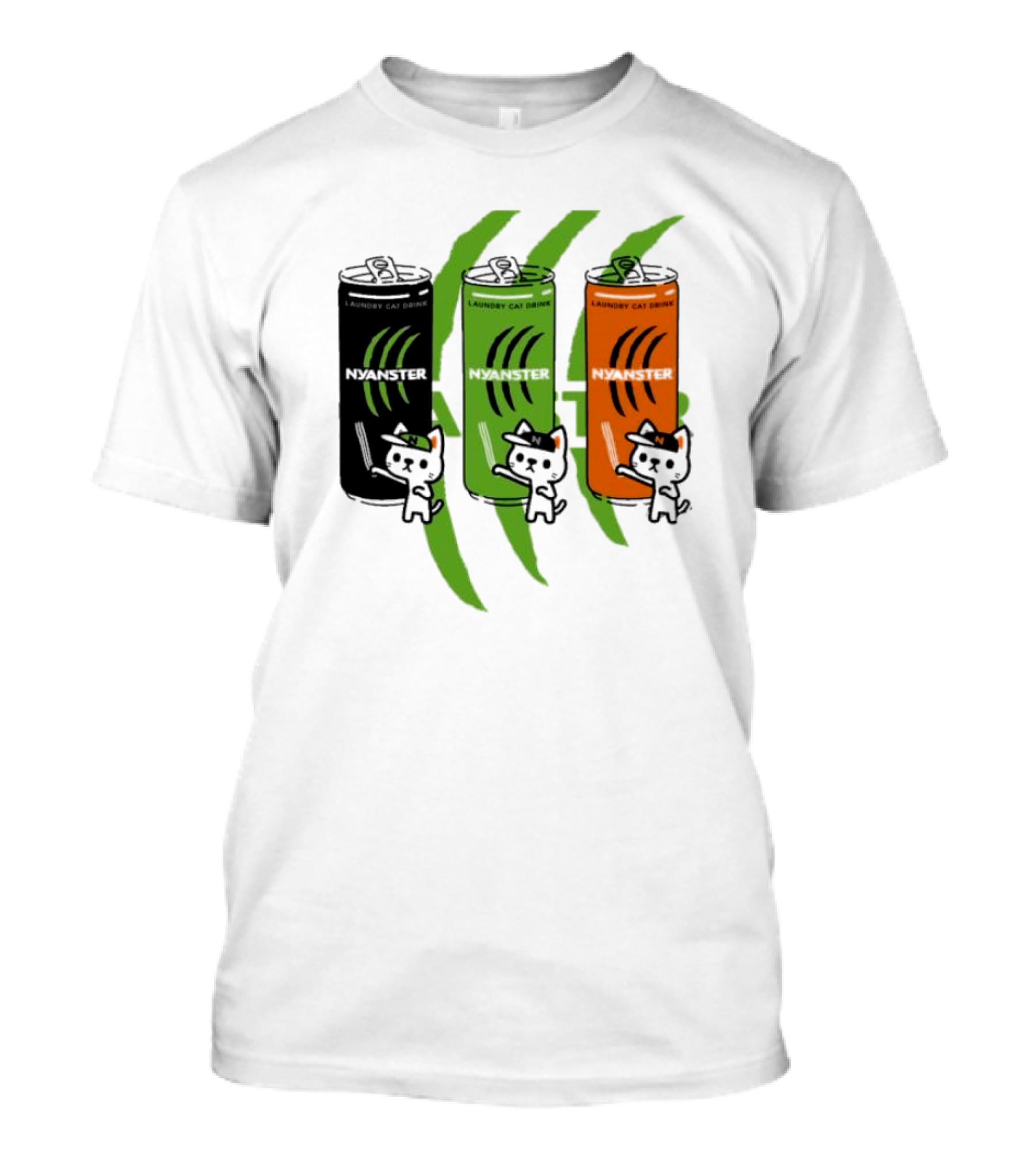 Laundry Cat Drink Nyanster Cans With Three Cats T-Shirt
