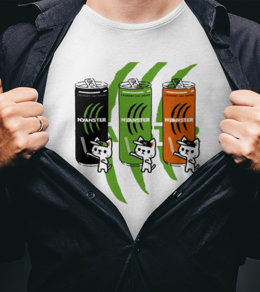 Laundry Cat Drink Nyanster Cans With Three Cats T-Shirt