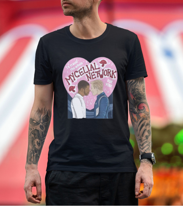 Premium T-Shirt: I’d Travel The Whole Mycelial Network For You Tender Moment Pink Heart Mushrooms T-Shirt I’d Travel The Whole Mycelial Network For You Tender Moment Pink Heart Mushrooms T-Shirt
