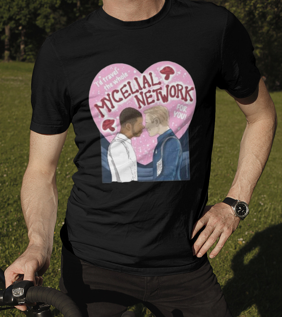 I’d Travel The Whole Mycelial Network For You Tender Moment Pink Heart Mushrooms T-Shirt