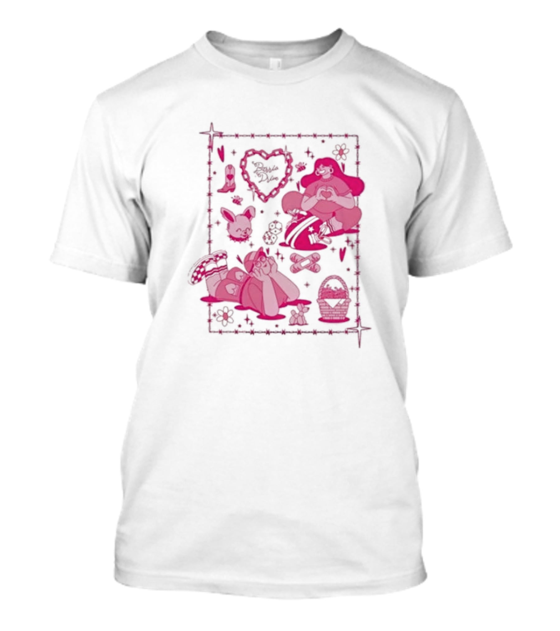 Barrio Drive Picnic Neon Heart Love Basket Motif T-Shirt