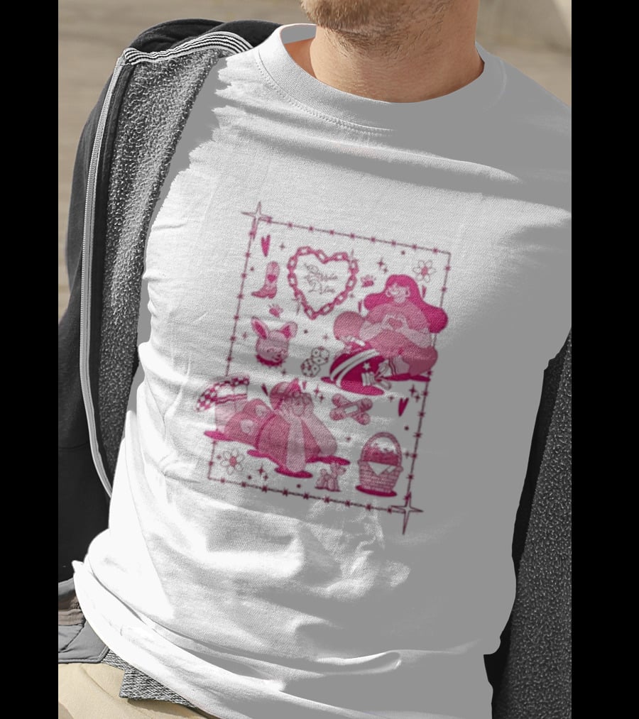 Barrio Drive Picnic Neon Heart Love Basket Motif T-Shirt