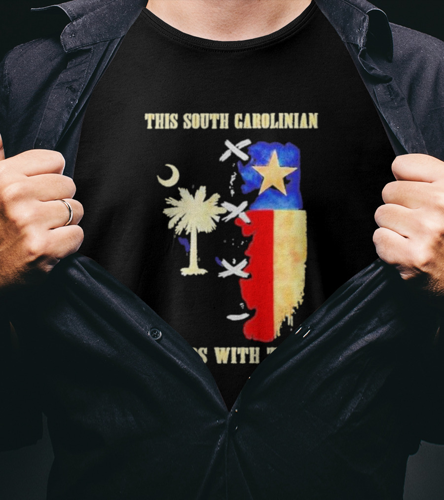 This South Carolinian Supports Unity With Texas Featuring State Symbols And Crescent Moon T-Shirt