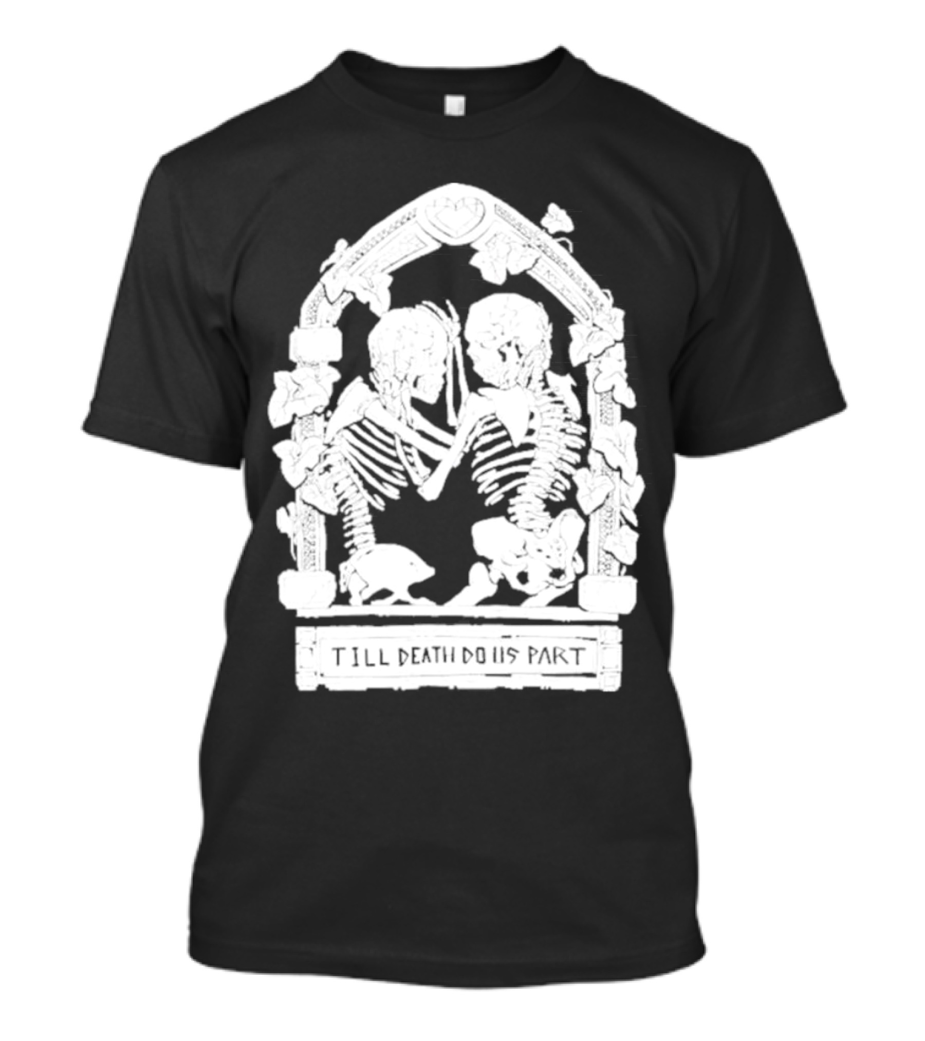 Till Death Do Us Part Skeleton Gothic Arch Motif T-Shirt