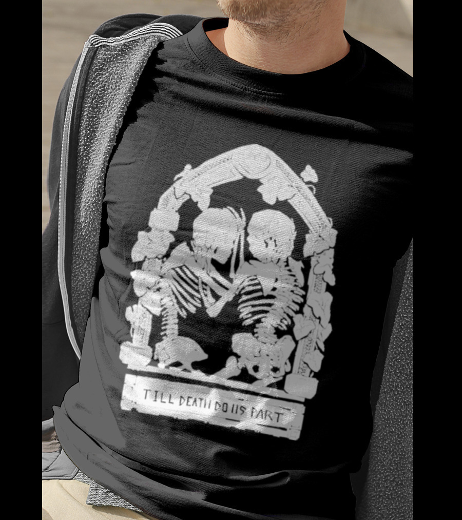 Till Death Do Us Part Skeleton Gothic Arch Motif T-Shirt
