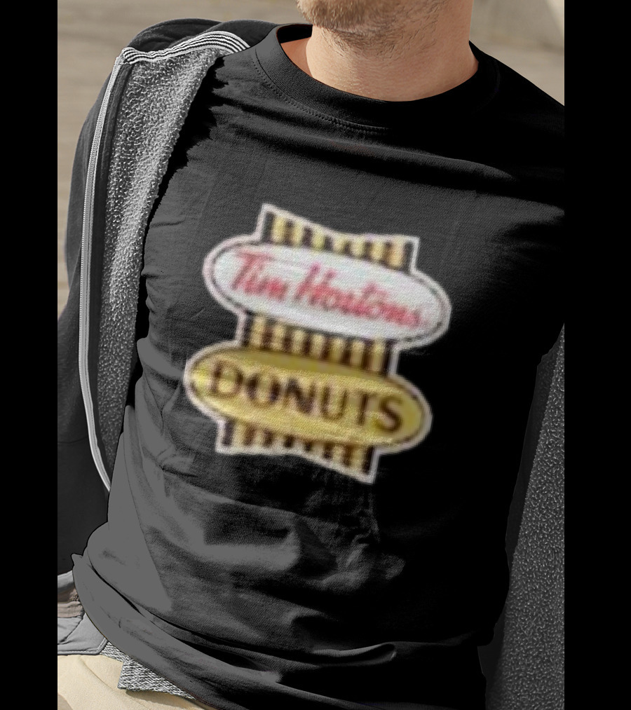 Tim Hortons Donuts Retro Logo Black And Yellow Stripes T-Shirt