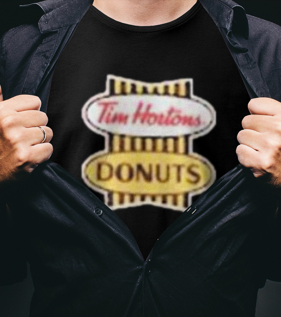 Tim Hortons Donuts Retro Logo Black And Yellow Stripes T-Shirt