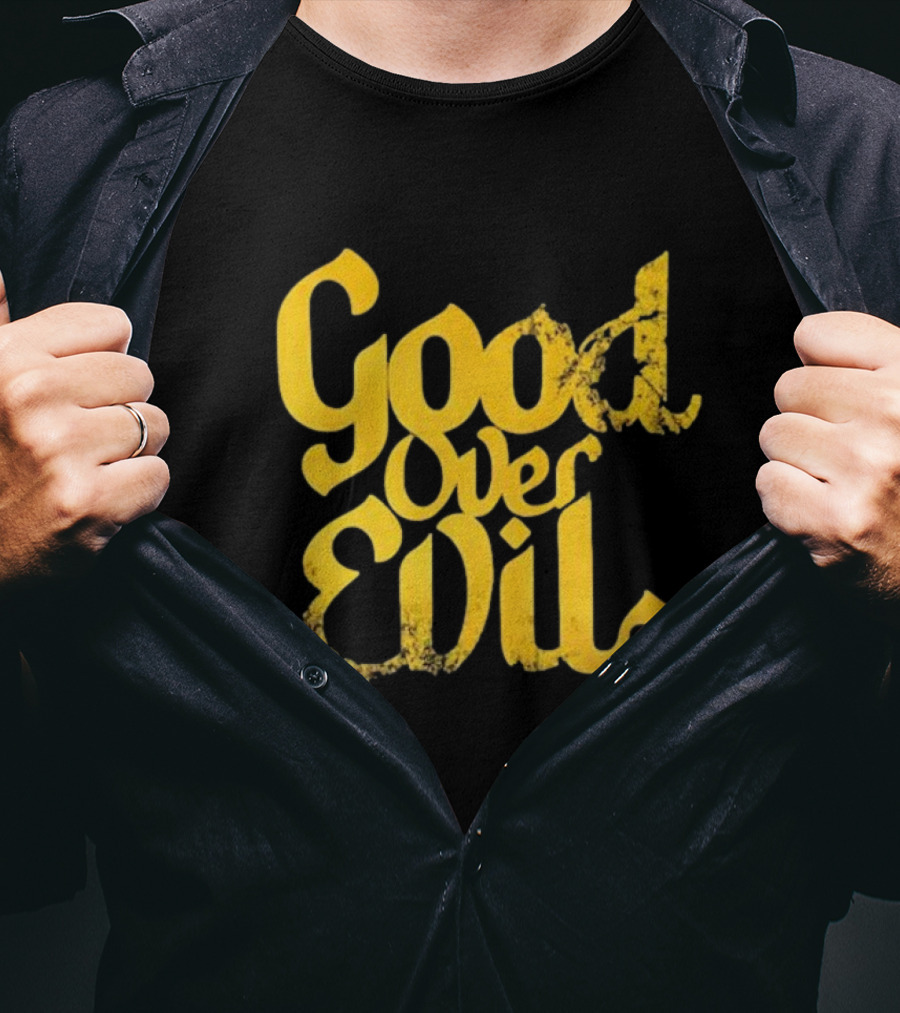 Good Over Evil Yellow Grunge Typography T-Shirt