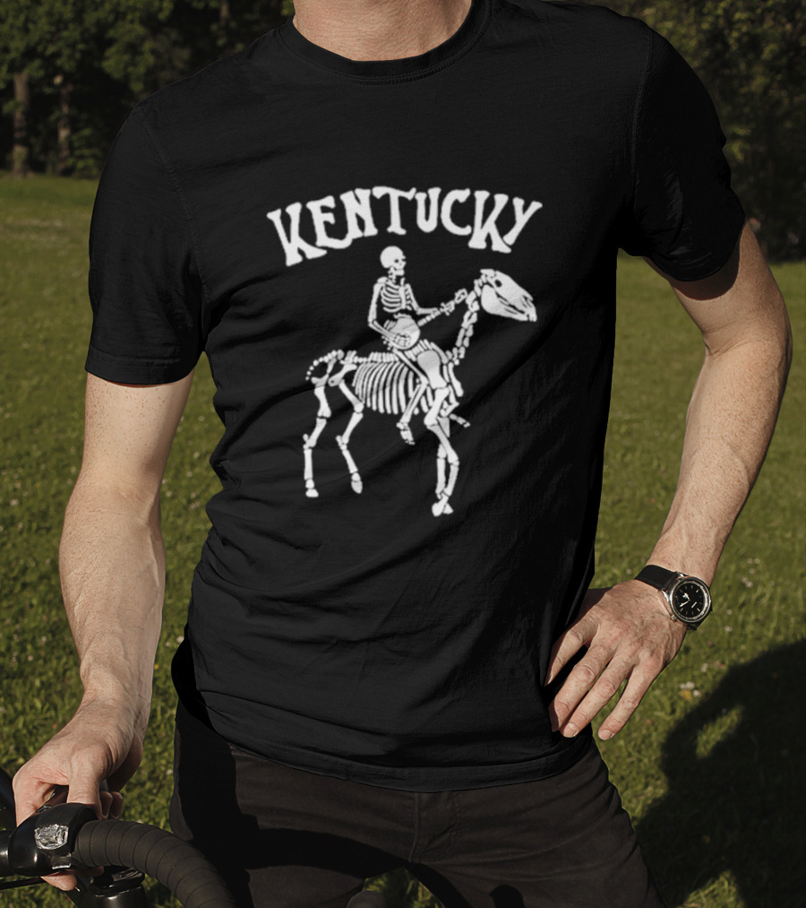Kentucky Skeleton Riding Horse With Banjo Bluegrass T-Shirt