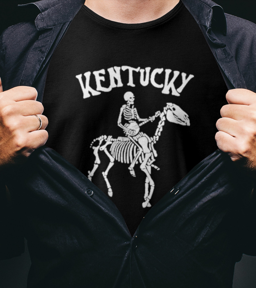 Kentucky Skeleton Riding Horse With Banjo Bluegrass T-Shirt