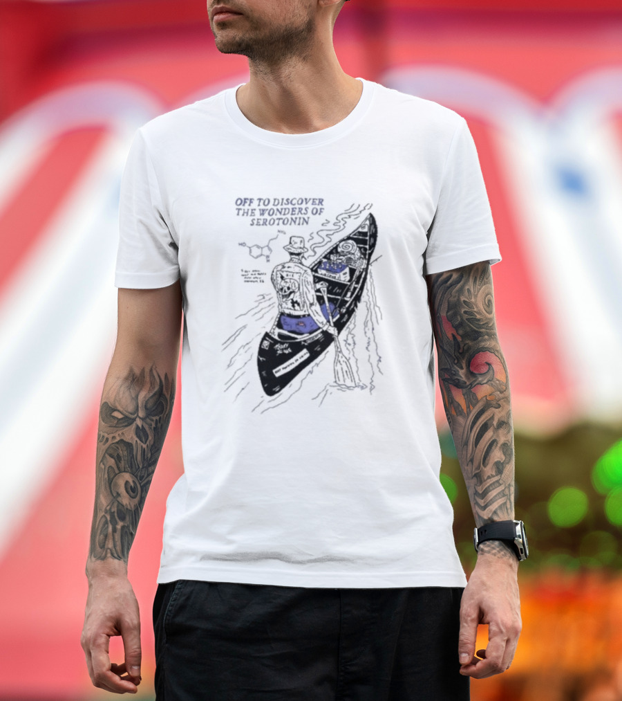 Off To Discover The Wonders Of Serotonin Adventure in Psychedelic Canoe with Molecule Diagram T-Shirt