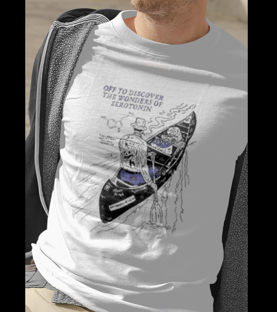 Off To Discover The Wonders Of Serotonin Adventure In Psychedelic Canoe With Molecule Diagram T-Shirt
