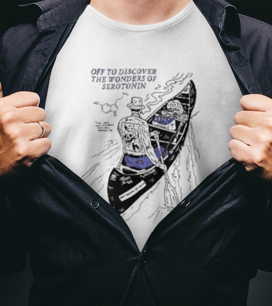 Off To Discover The Wonders Of Serotonin Adventure In Psychedelic Canoe With Molecule Diagram T-Shirt
