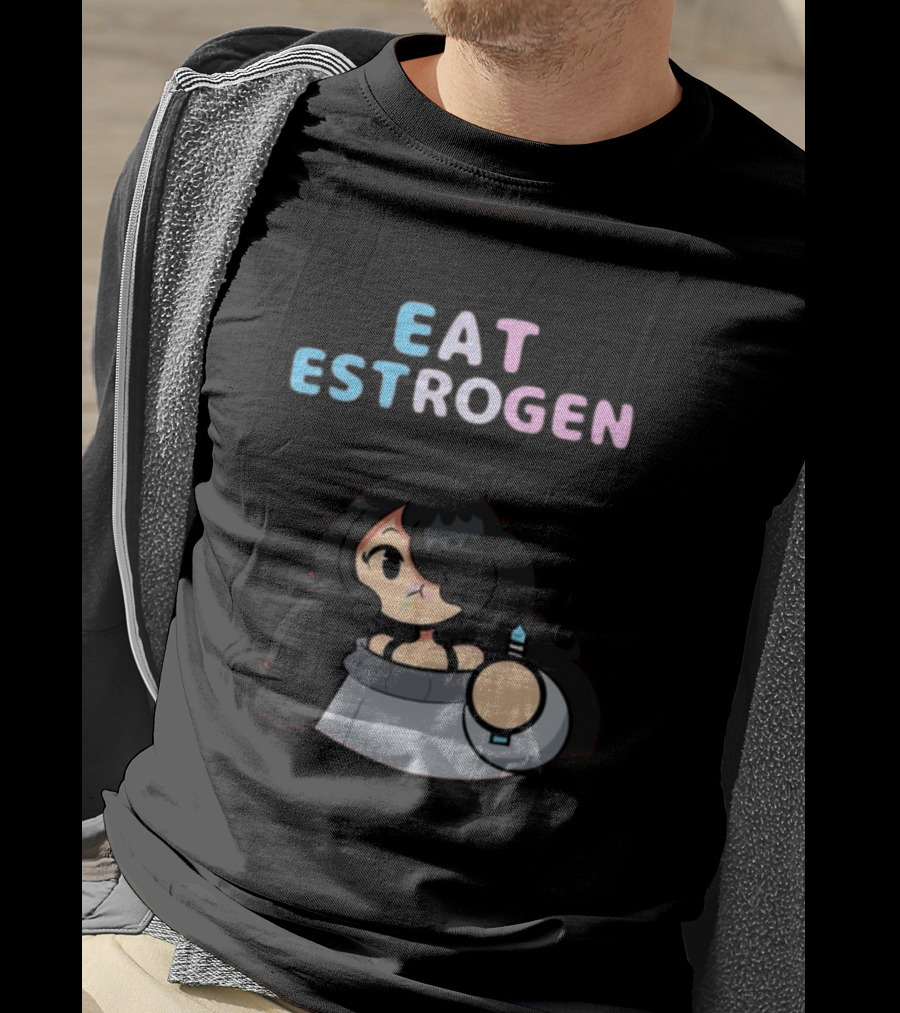 Eat Estrogen Cartoon Character Holding Syringe T-Shirt