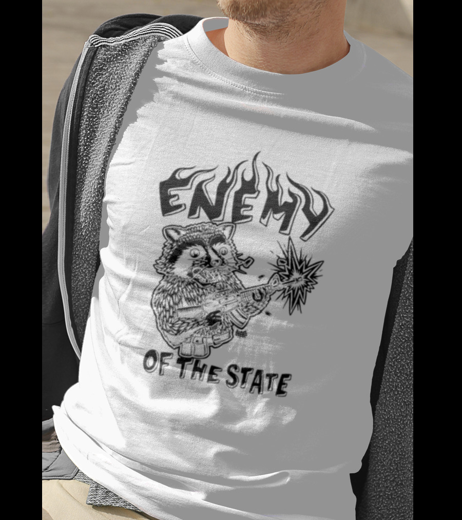 Punkwithacamera Enemy Of The State Raccoon With Flamethrower T-Shirt