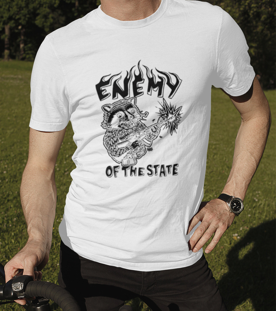 Punkwithacamera Enemy Of The State Raccoon With Flamethrower T-Shirt