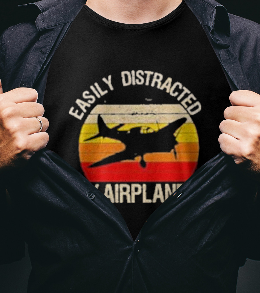 Easily Distracted By Airplanes Vintage Sunset T-Shirt