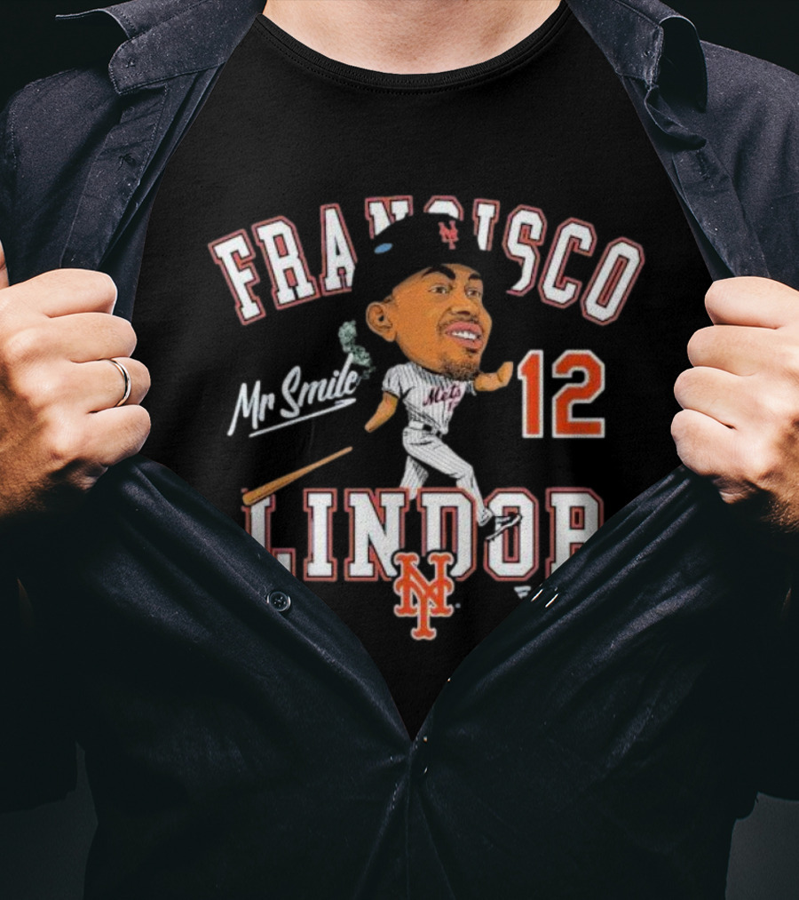 Francisco Lindor Mr Smile New York Mets 12 Caricature T-Shirt
