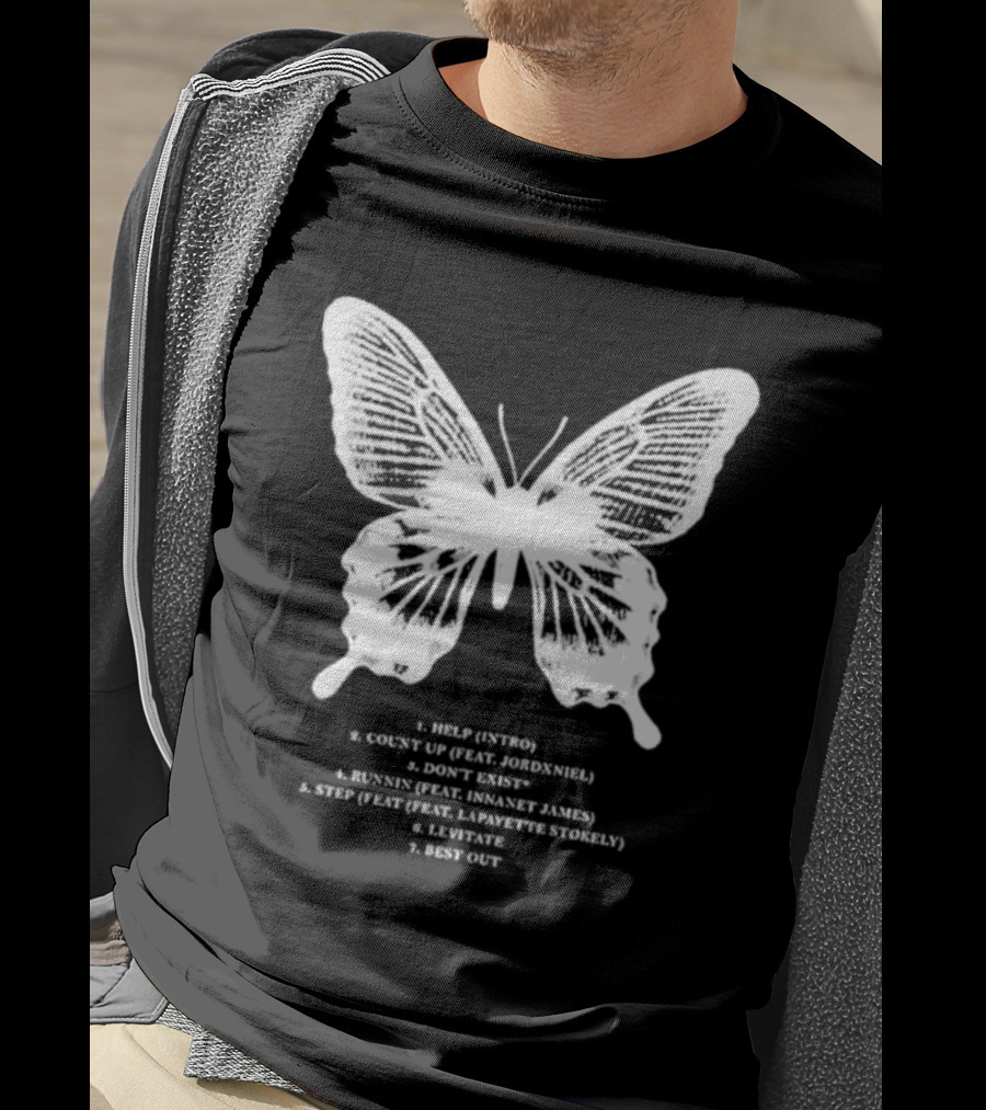 Gian Kash Faith Over Fear Butterfly With Tracklist Featuring Jordeniel Innanet James Lapayette Stokely T-Shirt