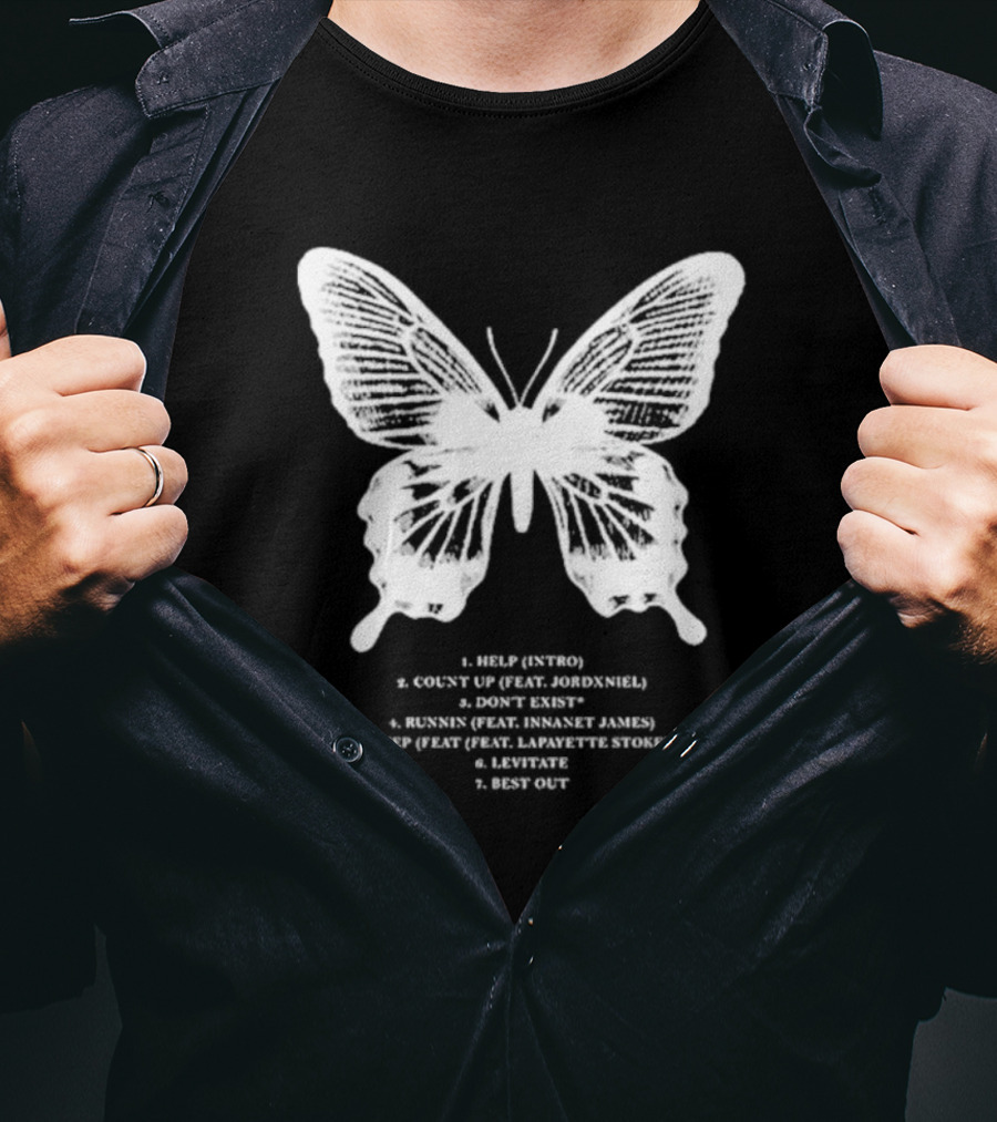 Gian Kash Faith Over Fear Butterfly With Tracklist Featuring Jordeniel Innanet James Lapayette Stokely T-Shirt