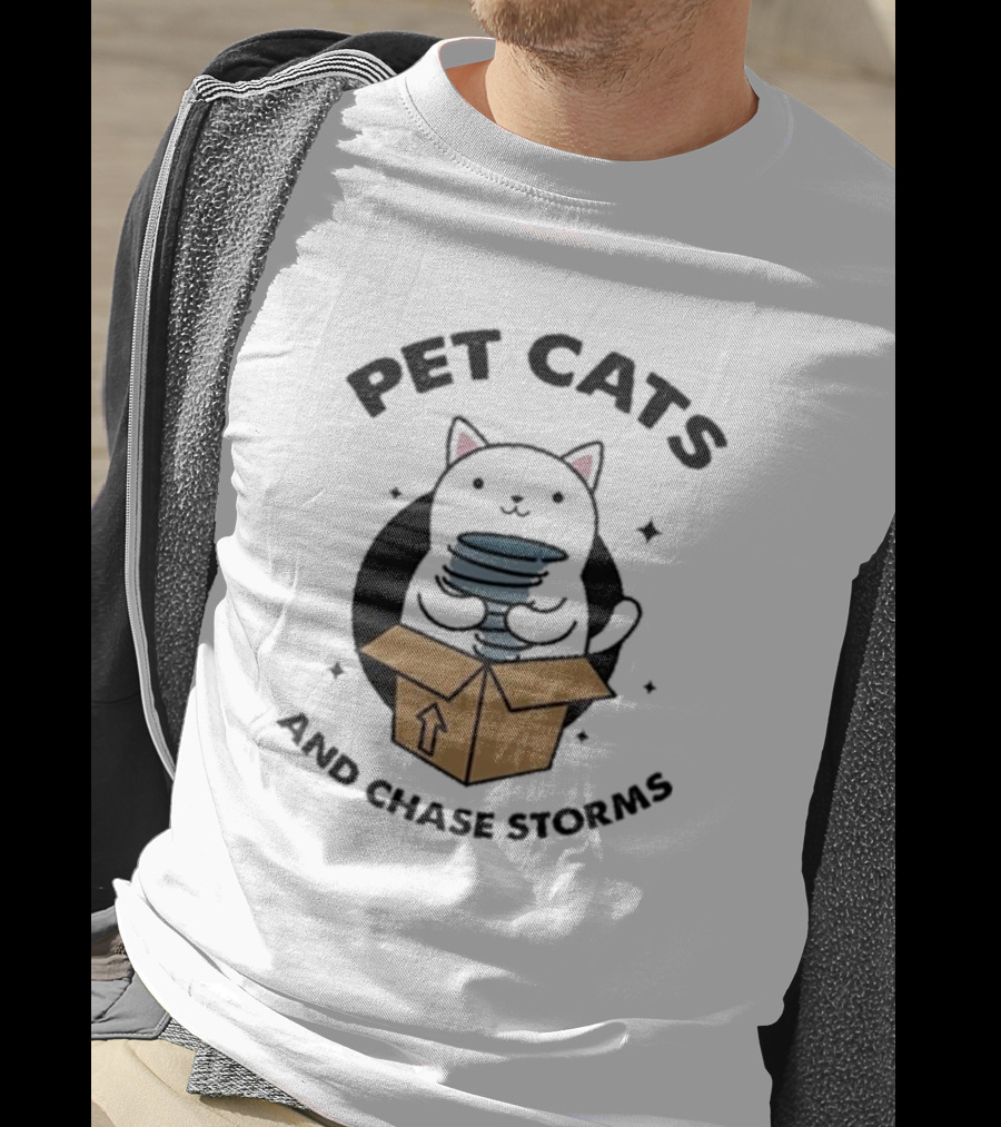 Helicity Pet Cats And Chase Storms Black Cat In Box Holding Tornado T-Shirt