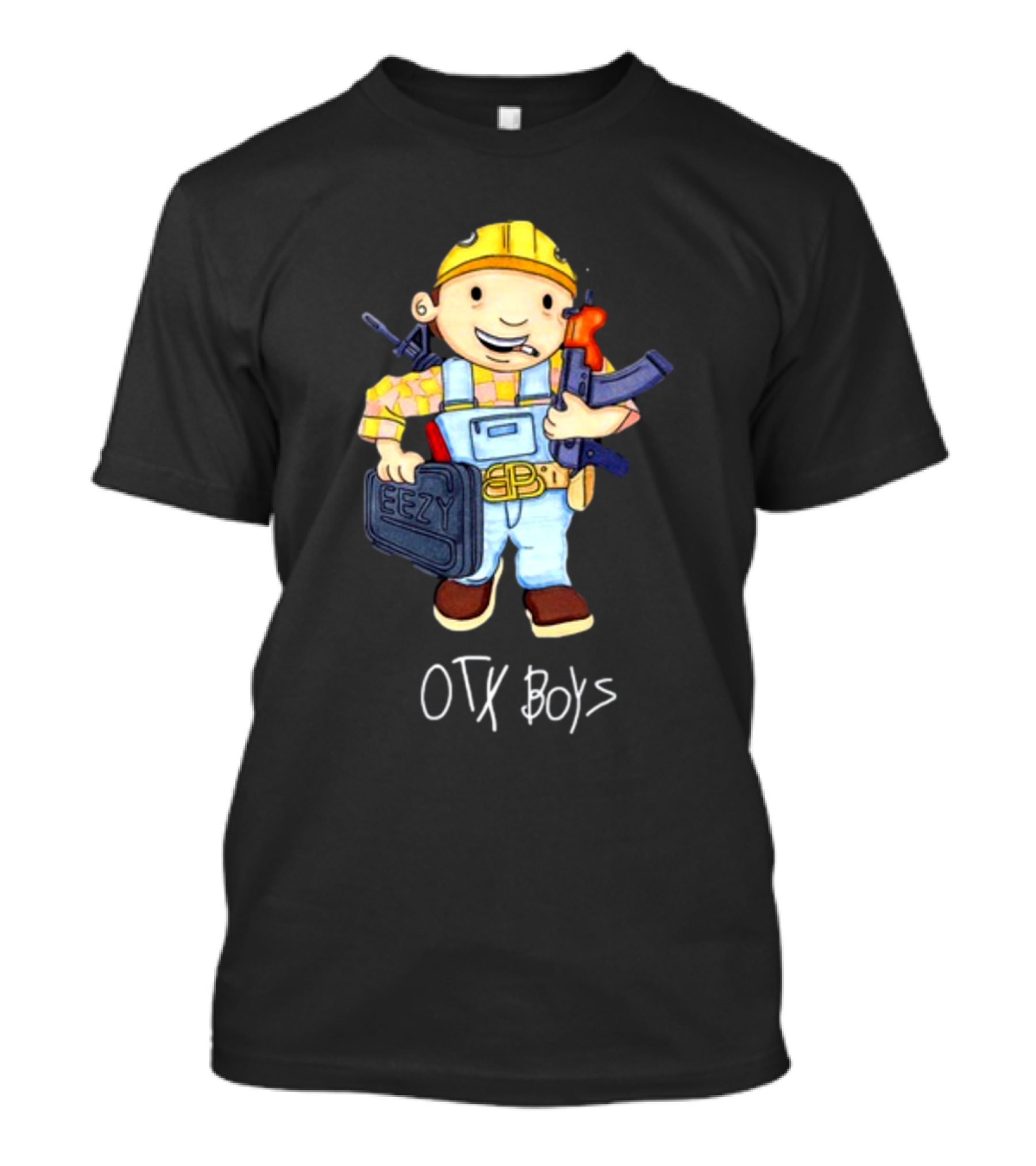Geezyworld Bob The Driller OTX Boys Cartoon Character Holding Tools T-Shirt