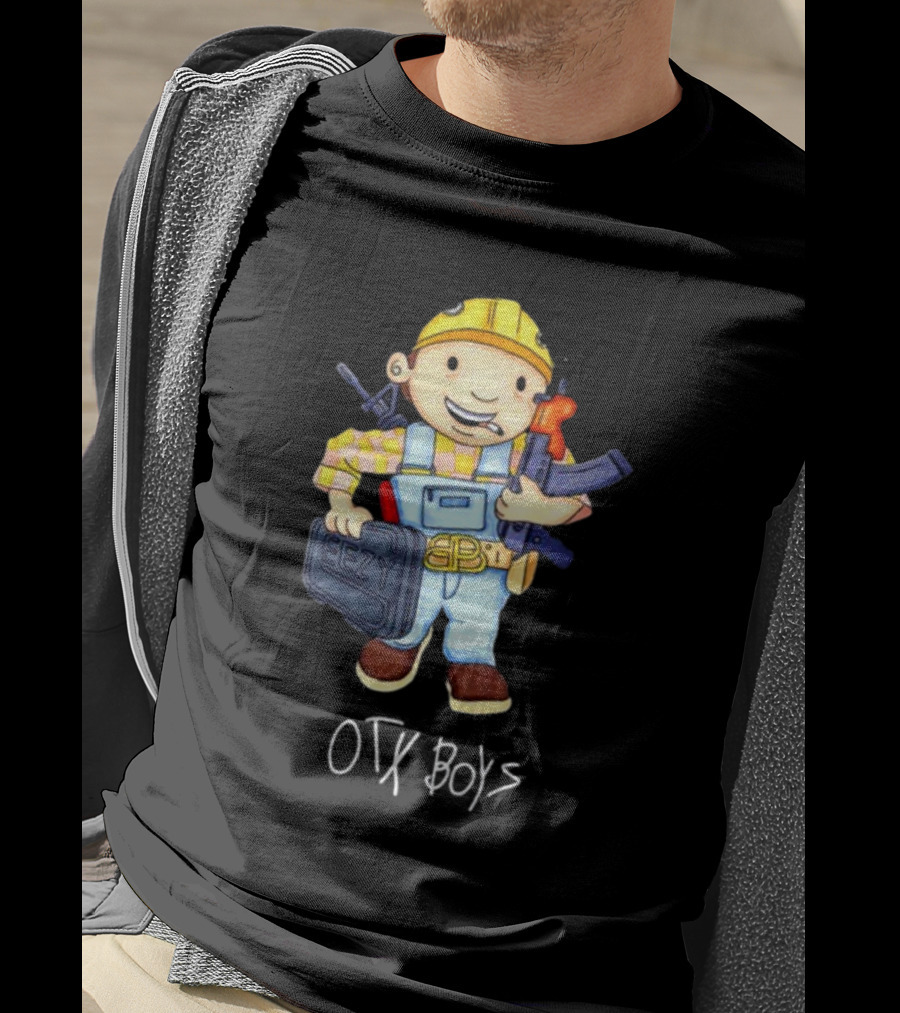 Geezyworld Bob The Driller OTX Boys Cartoon Character Holding Tools T-Shirt