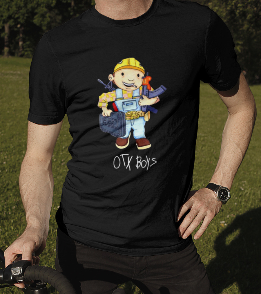 Geezyworld Bob The Driller OTX Boys Cartoon Character Holding Tools T-Shirt