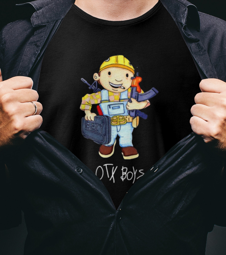 Geezyworld Bob The Driller OTX Boys Cartoon Character Holding Tools T-Shirt