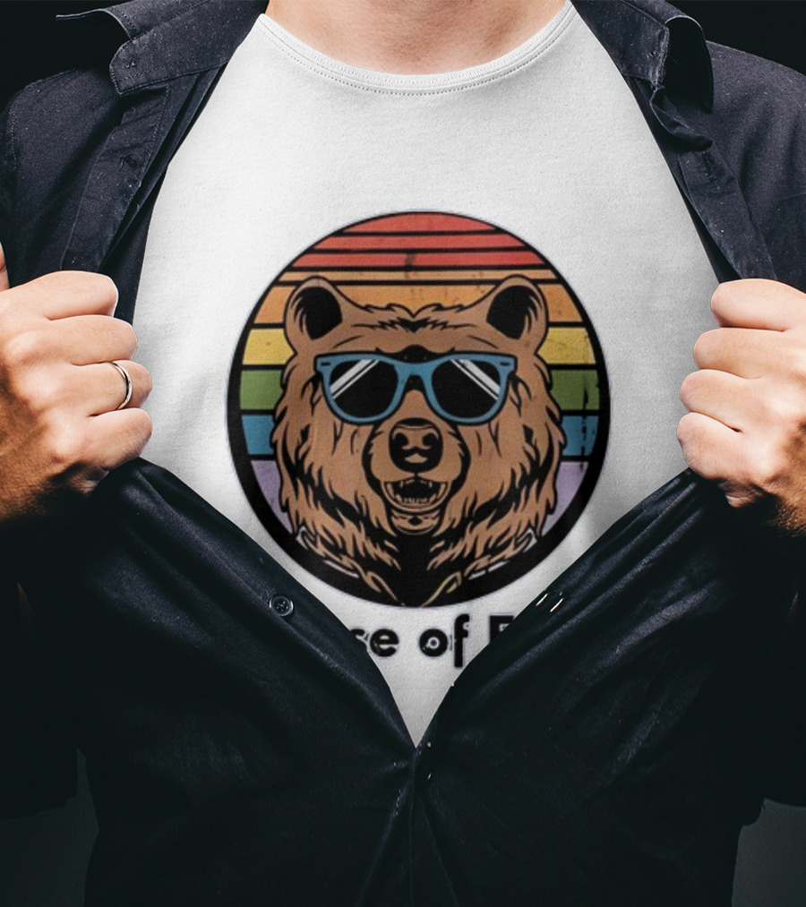Migs Santillan House Of EME Bear Logo Sunglasses Rainbow Background T-Shirt