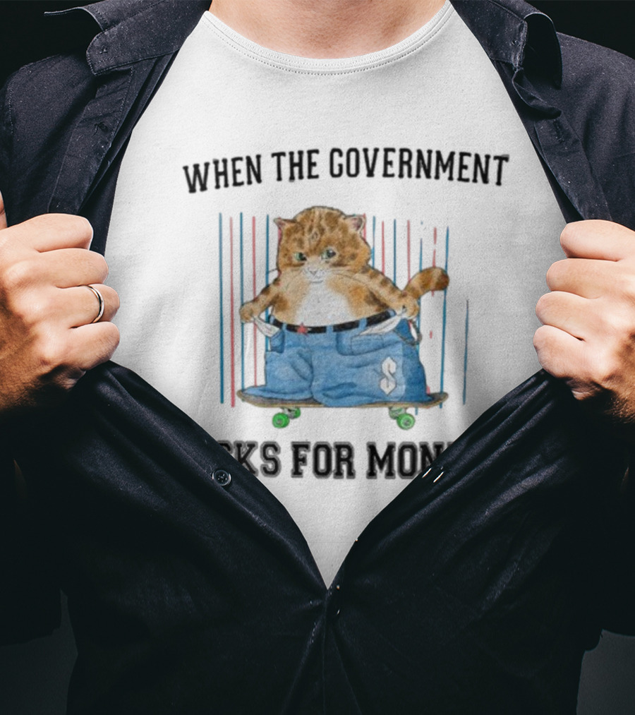 When The Government Asks For Money Cat On Skateboard With Baggy Pants T-Shirt