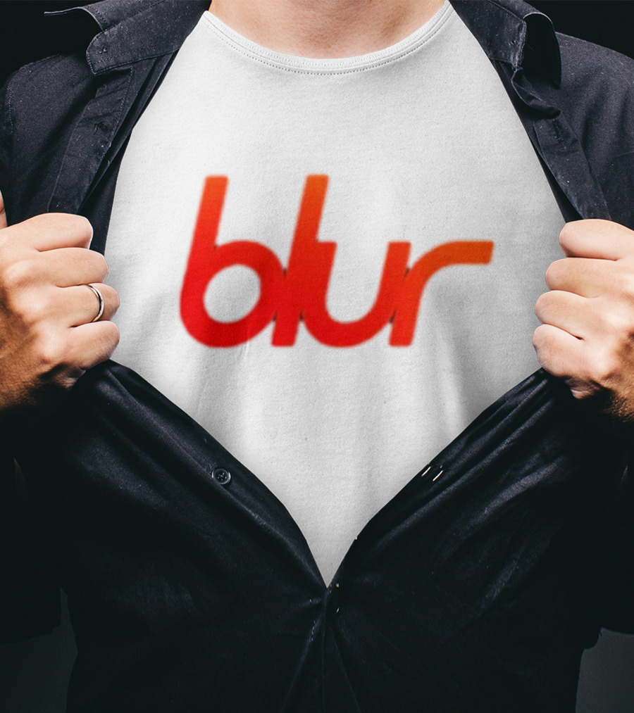 Blur Red-Orange Text Navy Blue T-Shirt