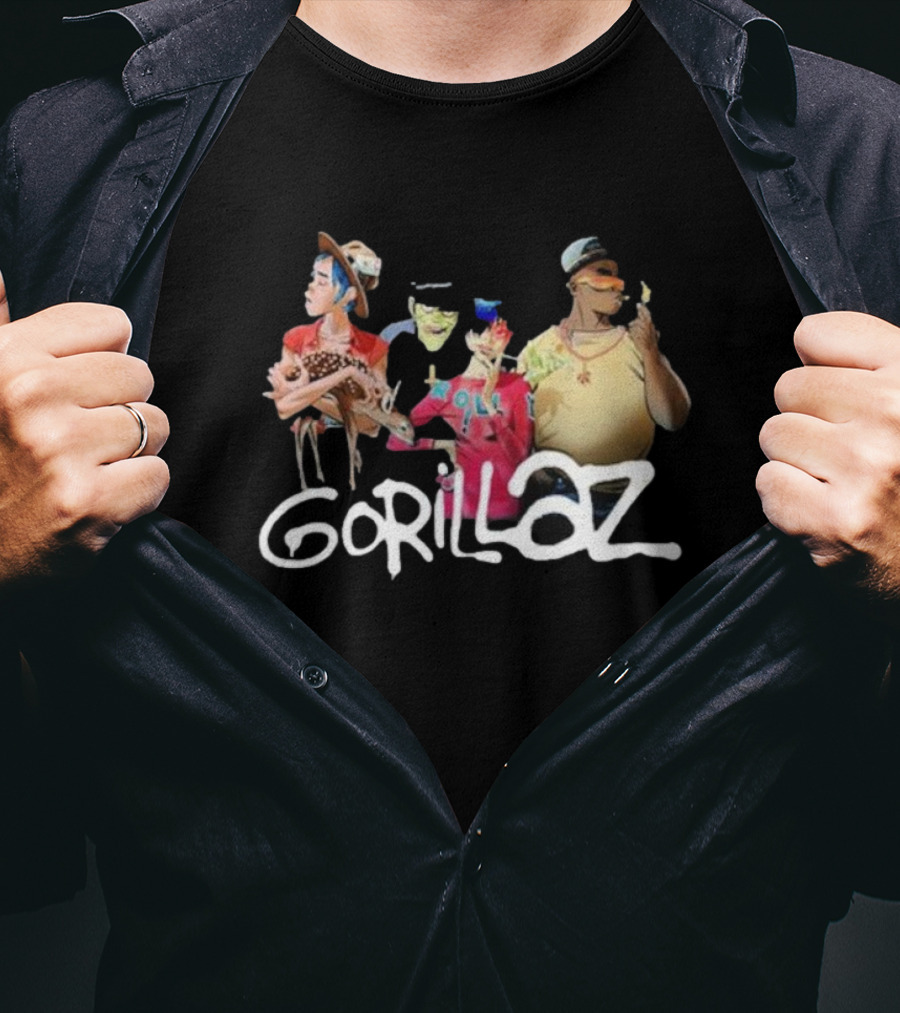 Gorillaz Band Characters With Deer Stonewashed T-Shirt