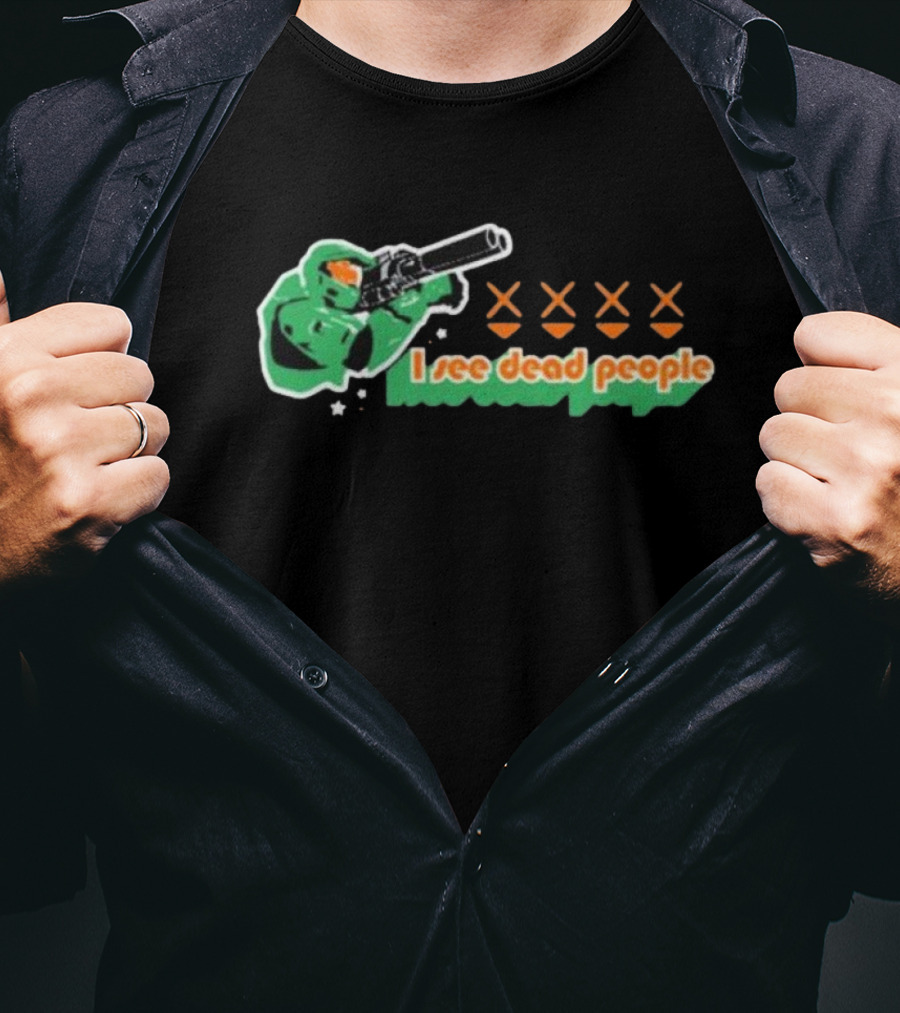 I See Dead People Doom Slayer Helmet Gun Iconic Mashup Reprinted By Fantasy Arc T-Shirt