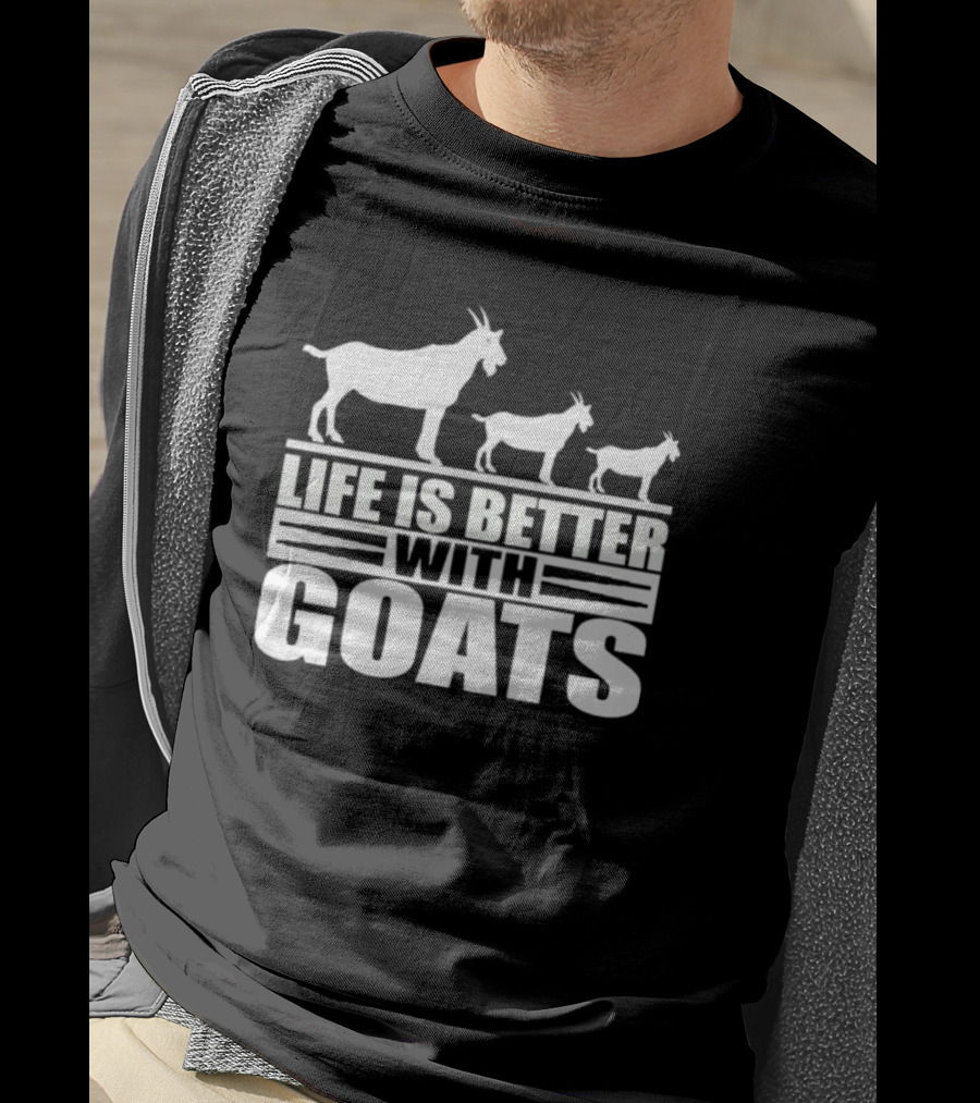 Life Is Better With Goats - Silhouettes Of Three Goats Walking T-Shirt