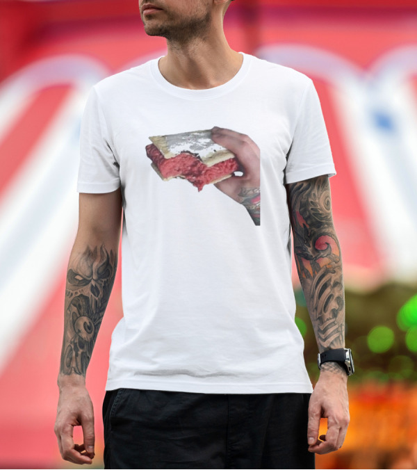 Premium T-Shirt: Man Holding Uncooked Meat Sandwich with Tattoos T-Shirt Man Holding Uncooked Meat Sandwich with Tattoos T-Shirt