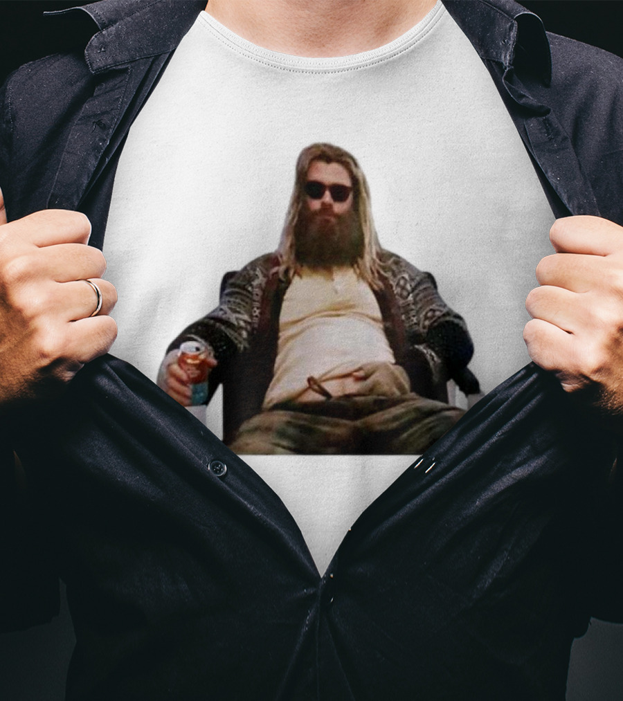 Marvel Avengers Endgame Fat Thor Sitting Relaxed With Drink T-Shirt