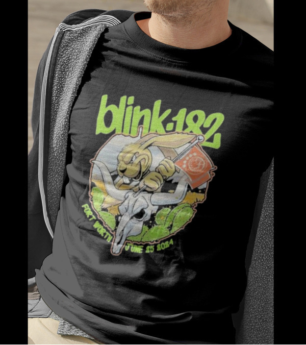 Blink-182 Fort Worth June 25 2024 Cactus Bunny Holding Flag T-Shirt