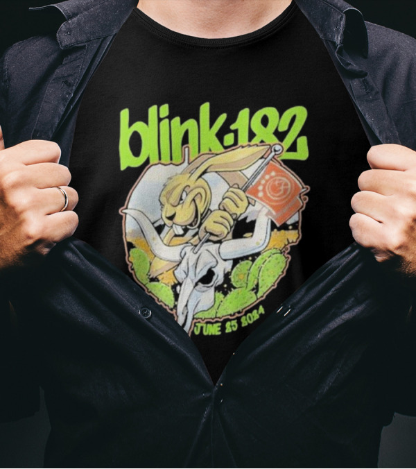 Blink-182 Fort Worth June 25 2024 Cactus Bunny Holding Flag T-Shirt