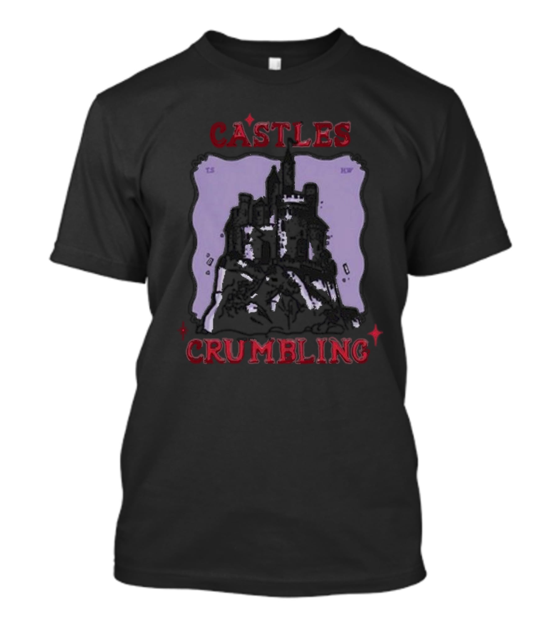 Castles Crumbling Medieval Fortress Art Purple Background T-Shirt
