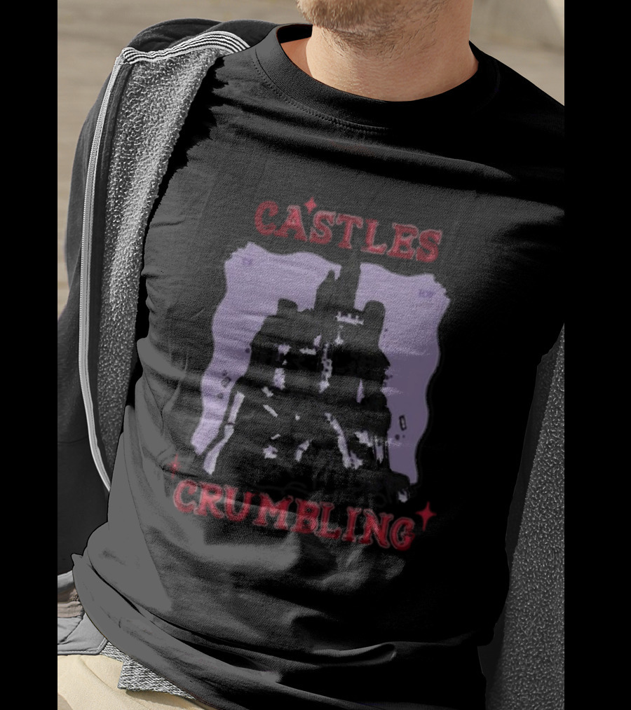 Castles Crumbling Medieval Fortress Art Purple Background T-Shirt