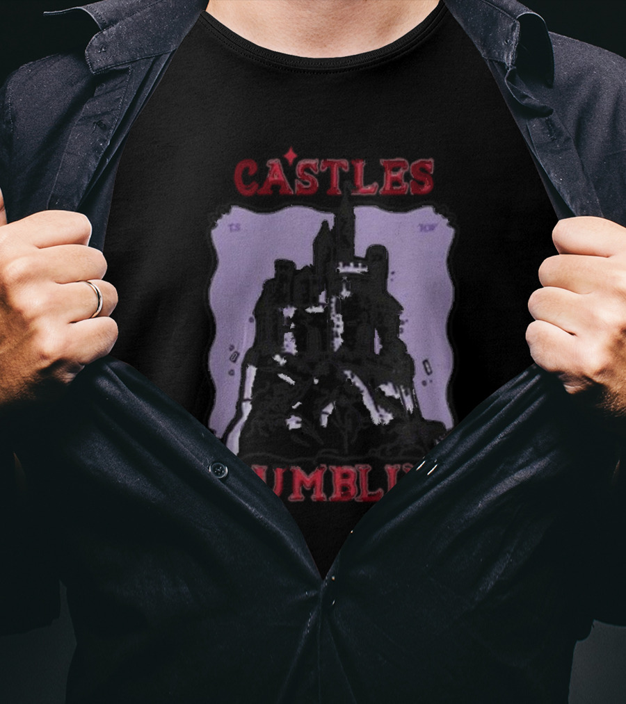 Castles Crumbling Medieval Fortress Art Purple Background T-Shirt